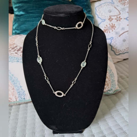 Vintage Sterling Silver Coldwater Creek Sea Green Chalcedony Designer Necklace - Picture 4 of 9